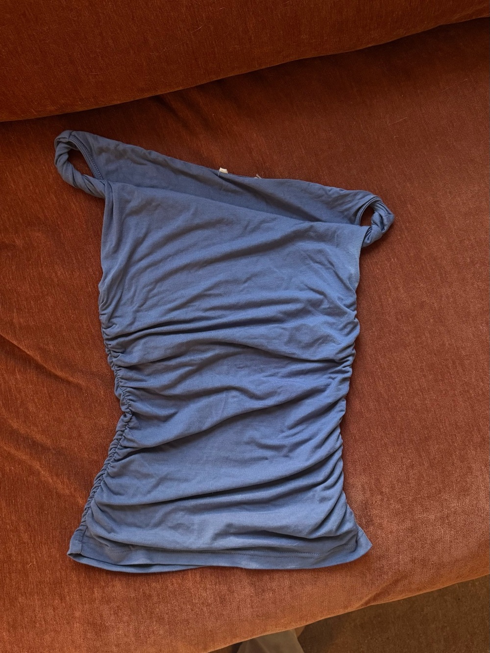 Zara One-Shoulder Ruched Tank Top - Blue